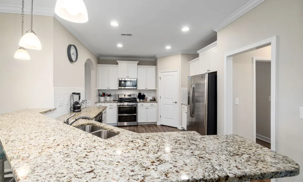 countertop nugget ice maker on kitchen counter with ice bin open