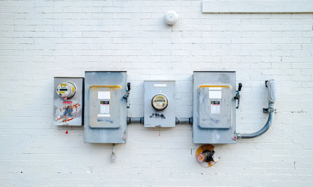 electricity meter next to countertop ice maker