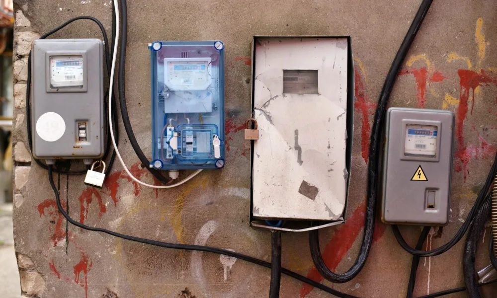 electricity meter and calculator next to a nugget ice maker