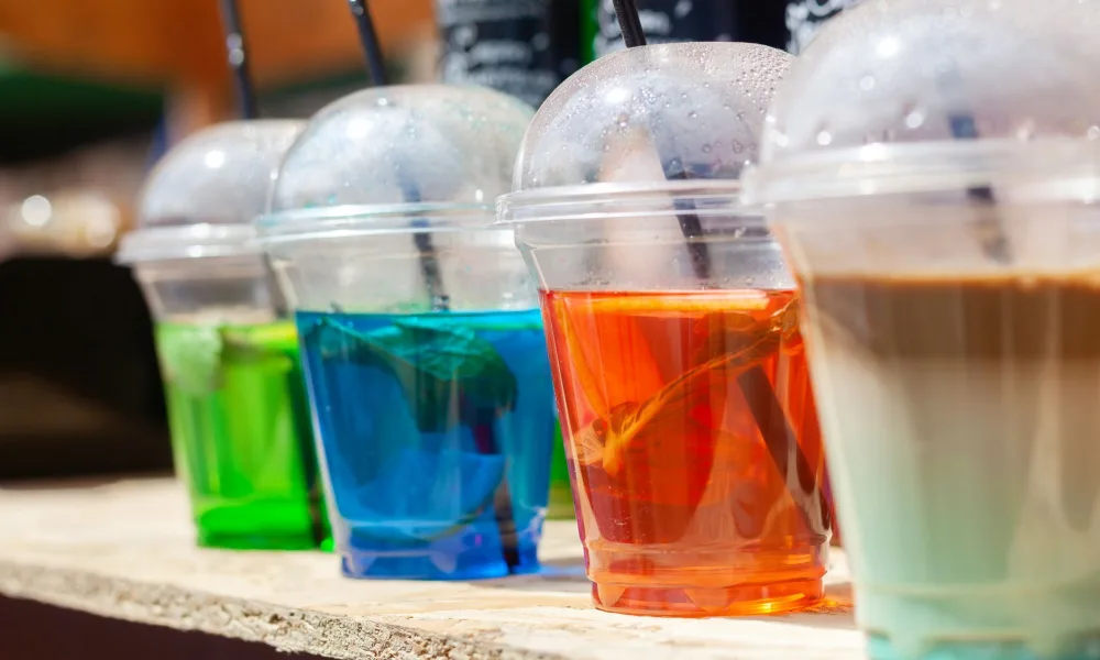 nugget ice in a clear cup with drink